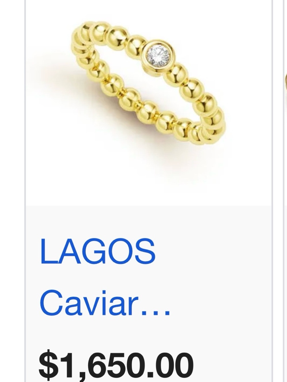 New w tags designer Lagos Diamond & 18K Gold Caviar Beaded Ring Sz 7 $1650